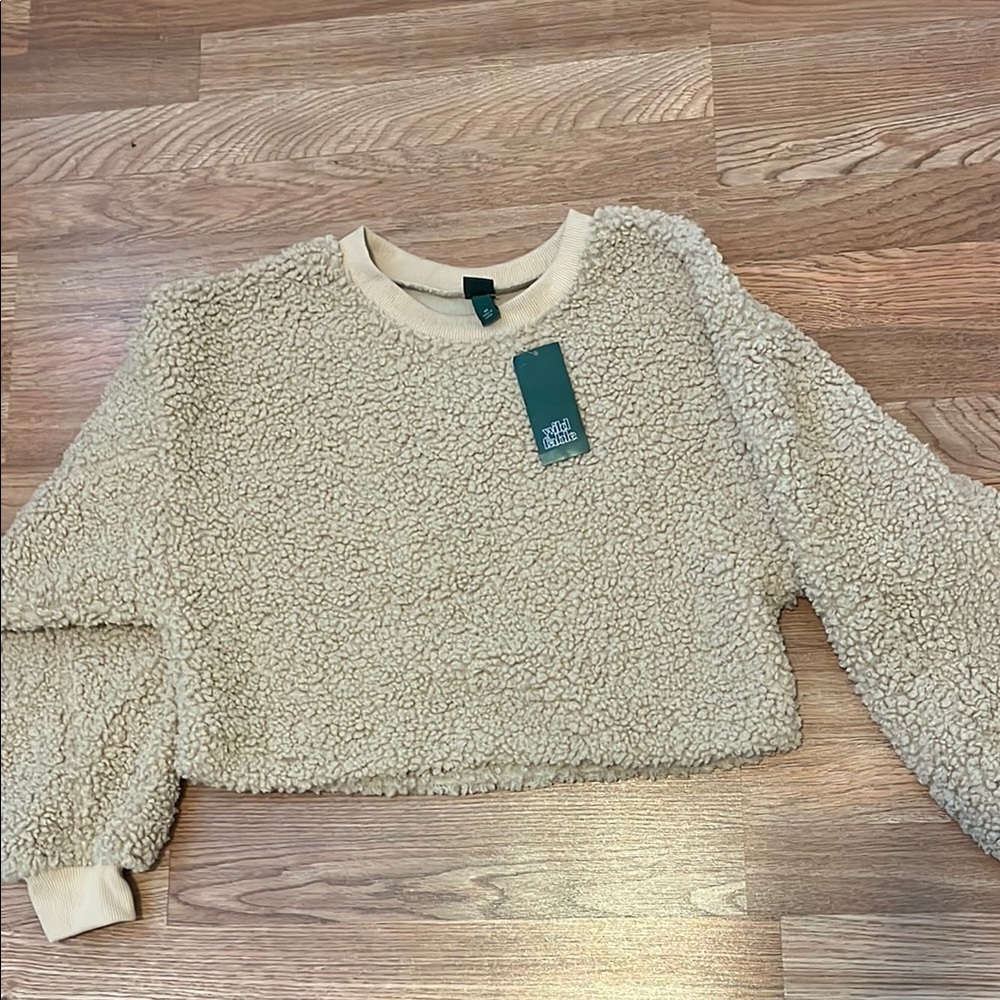 Wild Fable Cream Crew Neck Sweater Plush Textured Design